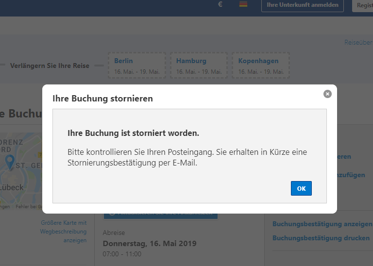 Stornierung booking 3
